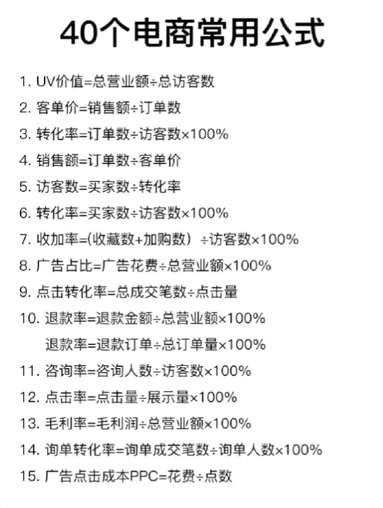 40个电商常用公式-全旗论坛